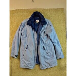 Vintage Y2K Nike Hooded Swoosh Lt Blue Zip Fleece Lined Rain Jacket Medium READ